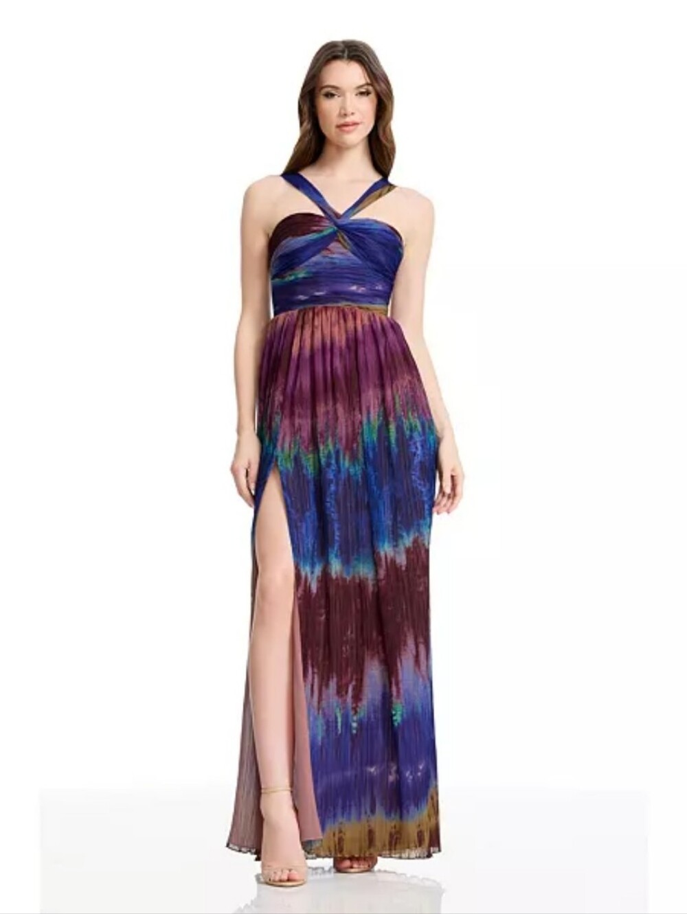 NWT The Dress Population XL Multicolor Pleated Ruched Maxi Dress $288